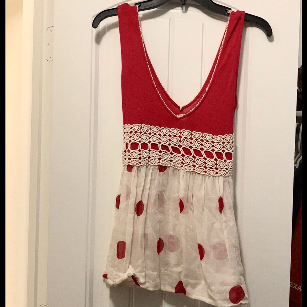 Red polka dot Free People top
